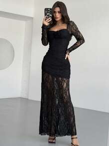 Firerie 女士夏季优雅浪漫时尚通勤性感优雅风格黑色蕾丝长款紧身连衣裙，妇女节，女士派对，海滩度假女士，返校毕业季女士，浪漫约会，生日，复活节女士，巴西狂欢节，音乐节，春夏女士，婚礼季，早午餐女士连衣裙，波西米亚风格，仙女风格连衣裙 - 黑色 - 查看 6