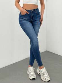 RueChic High Waist Push Up Skinny Woman Jeans - Medium Wash - View 6