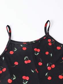 Tween Girls' Casual Cherry Print Cami Romper - Black - View 5