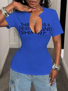 BamGleam Maglietta casual da donna, scollo a V, maniche corte, con stampa di slogan