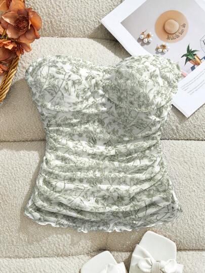 SHEIN VCAY 女式休闲针织网眼印花修身抹胸