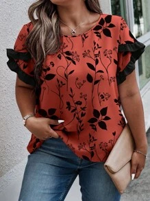 INAWLY Solva Damen Große Größen V-Ausschnitt Flare Ärmel Bluse