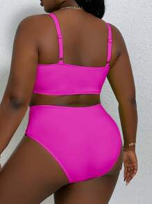 Slaydiva Plus Size Women 2 Pieces Twist Camisole Bikini Set, Fashion Casual Holiday Swimsuit For Summer Beach Vacation - Hot Pink - View 2