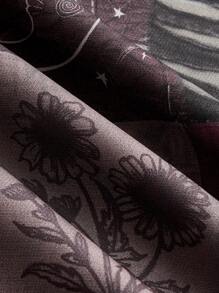 ROMWE Hippie Vintage Forest Plant Collage Print Loose Fit Wide Leg Pants, Plus Size - Red - View 4