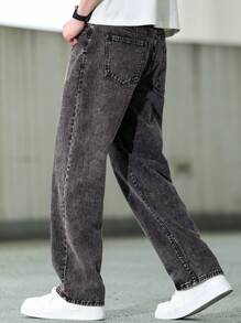 Manfinity Homme Men's Casual Denim Jeans, Fashionable Design Suitable For Summer - Grey - View 2