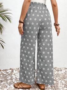 SHEIN Bohemian Ditsy Floral Maternity Pants, Minimalist & Fashionable For Summer - Black - View 2