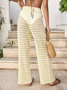RueChic Pantalones de punto calado y transparentes de pierna ancha tipo cubrecosturas para vacaciones