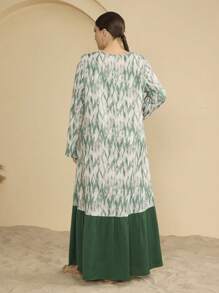 Graceveil Plus Size Women's Unique Design Patchwork Random Pattern Print Arabic Style Long Dress - Dark Green - View 2