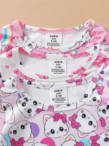 3 件套女婴舒适休闲睡衣套装，全身海洋生物印花圆领 T 恤和短裤 - 彩色 - 查看 3