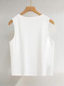 INAWLY 女士纯色仿珍珠装饰无袖圆领吊带背心 - 白色 - 查看 2