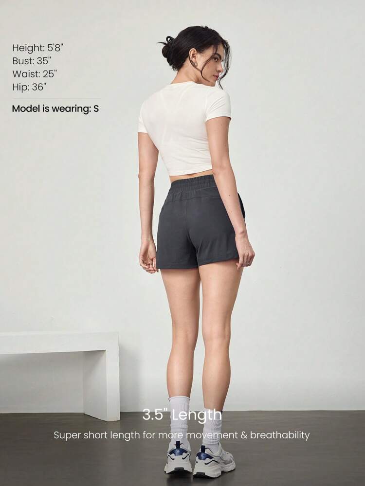 3.5" VitalSwift Quick-Dry Adjustable Drawstring Waist Ruched Shorts With Side Pockets Daily Casual