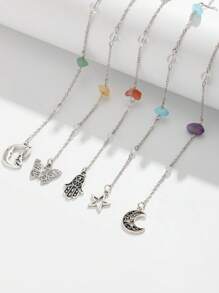 ROMWE Fairycore Set de 5 piezas de accesorios para el cabello con cadena de con cuentas con formas de estrella, luna y mariposa, joyería minimalista de moda para la cabeza