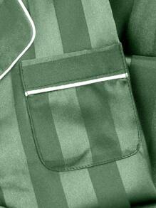 Young Boy Jacquard Stripe Long Sleeve Top And Pants Pajama Set For Autumn Pajama Sets Satain Stripe Pajamas Sets  Boys Shirt And Pants Sets Young Boys Clothing Pajamas Boys Shirt Sets Young Boys Casual Sets Young Boys Clothing 4t - Army Green - View 3