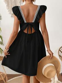 SHEIN Vestido para maternidad con estampado de plantas, de cuello cuadrado y mangas cortas, para vacaciones