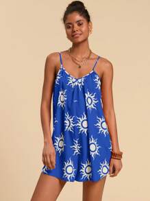 Travachic 编织炎热太阳印花宽松女式连体裤 - 藍色 - 查看 5