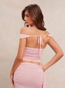 L'Amorae Women's Off Shoulder Tie Back Elegant Top With Ruching Detail - Pink - View 2