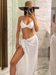 Vacation Beach Solid Color Textured Push Up Bikini Top For Summer