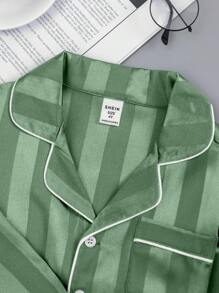 Young Boy Jacquard Stripe Long Sleeve Top And Pants Pajama Set For Autumn Pajama Sets Satain Stripe Pajamas Sets  Boys Shirt And Pants Sets Young Boys Clothing Pajamas Boys Shirt Sets Young Boys Casual Sets Young Boys Clothing 4t - Army Green - View 4