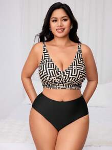 Swim Lushoire Plus Size Women Leisure & Holiday Swimsuit Set For Summer Beach Vacation - Multicolor - View 4
