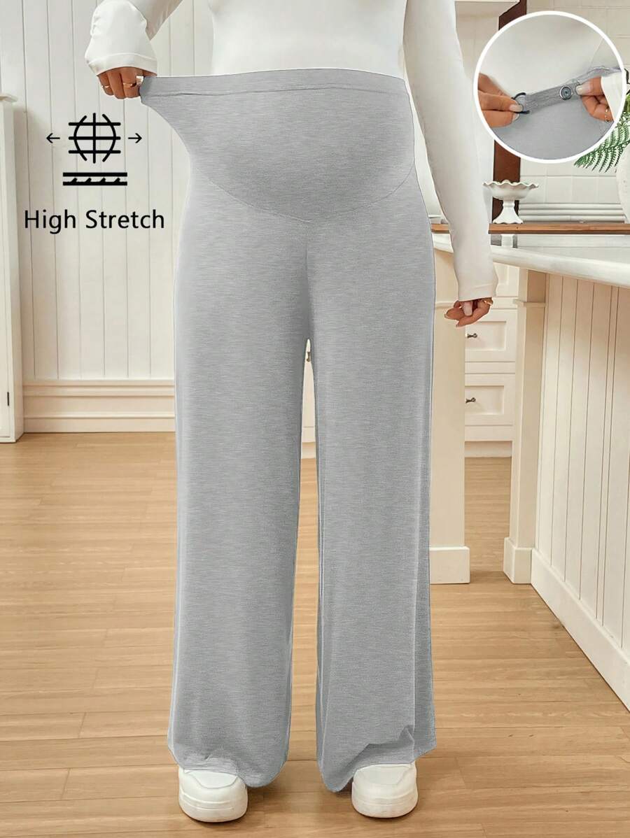 SHEIN Adjustable Waist Wide Leg Maternity Pants - Light Grey - View 1