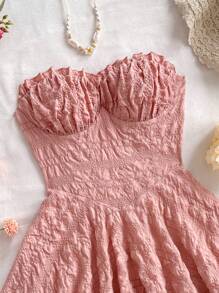 Soleia Plus Size Women Romantic Pink Ruffled Asymmetric Hem Halter Mini Dress, Suitable For Christmas Party, Dating