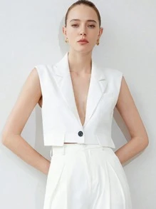 Aveloria Modichic Summer Cool Style Sleeveless Cropped Vest Jacket  - White - View 1