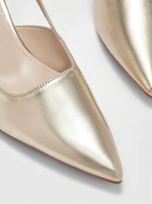 CUCCOO BIZCHIC Giày cao gót đế xuồng màu kim loại trơn kiểu ly rượu vang dành cho nữ, giày cao gót giả da thanh lịch và cổ điển để hẹn hò, dự tiệc - Vàng - Xem 10