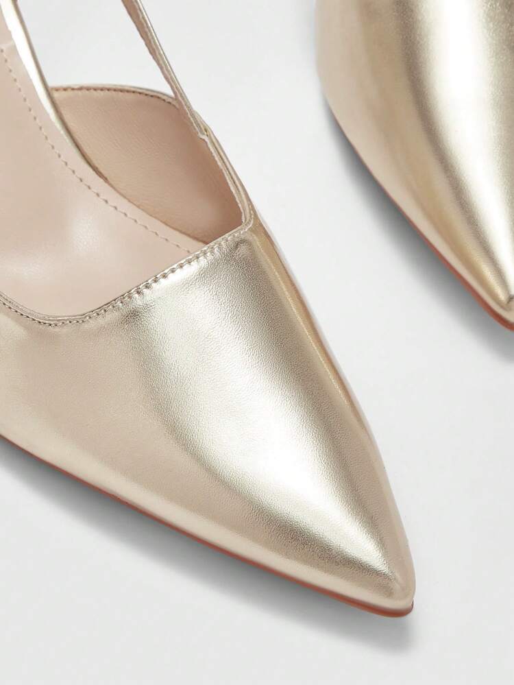 CUCCOO BIZCHIC Tacones medianos de color metálico sólido para copas de vino, tacones altos de piel sintética elegantes y clásicos para citas y fiestas