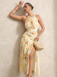 Aveloria Rosie 度假百搭浪漫优雅花卉垂坠不对称无袖连衣裙性感露背波西米亚风海滩时尚夏季