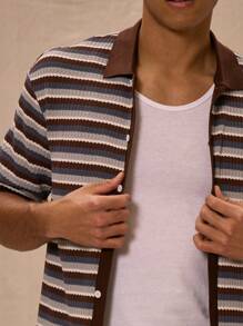 Musero Knit Striped Button Up Oversized Shirt For Spring Summer Vacation - Multicolor - View 4