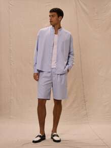 Musero High Neck "M" Embroidered Long Sleeved Shirt Only - Baby Blue - View 5