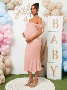 Loomaby Off-Shoulder Floral 3D Maternity Dress For Gender Reveal Baby Shower Party