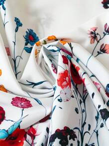 SHEIN LUNE 大码女式优雅百搭休闲白衬衫，采用可爱图案面料和双喇叭袖设计，适合通勤、春夏秋季 - 白色 - 查看 5