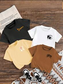 GraphicGems Camiseta casual de cuello redondo de manga corta con estampado de letras para niño pequeño