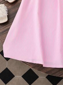 SHEIN Girls Elegant Striped One Shoulder Ruffle Bow Decor Cinched Waist Flared Dress - Multicolor - View 4