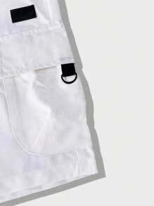 Manfinity Homme Men's Solid Color Elastic Waist Straight Leg Cargo Shorts - White - View 6