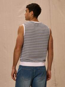 Musero Knit Striped Fitted Sleeveless Tank Top Spring Summer - Baby Blue - View 3