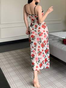 Camisón floral con encaje de contraste para mujer