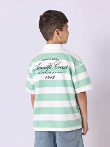 SUMWON 夏季 Polo 运动衫 阿马尔菲海岸复古条纹海滩俱乐部度假休闲短袖夏季经典学院风男孩时尚意大利里维埃拉旅行 - 綠色 - 查看 1