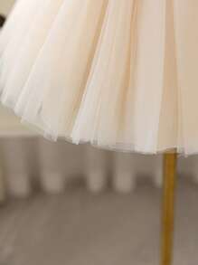 SHEIN Glamorique Kids 圣诞公主女婴礼服薄纱派对伴娘舞会礼服正式舞会礼服，粉色花卉派对婚礼礼服，带 V 形后背大蝴蝶结 - 杏色 - 查看 5