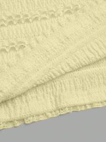 Sunnyshic Atasan Tank Rajut Kasual Bertali Tipis dengan Kerah Berlipit dan Hiasan Ruffle untuk Wanita Ukuran Plus - Kuning - View 6