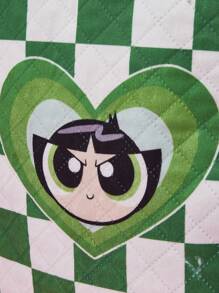 THE POWERPUFF GIRLS X SHEIN Fashionable Cute Checkered Buttercup Pattern Backpack, School Backpack - Multicolor - View 4