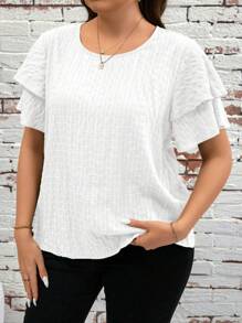 SHEIN Clasi Plus Size Solid Color Short Sleeve Round Neck T-Shirt, Minimalist Fashion Suitable For Summer - White - View 6