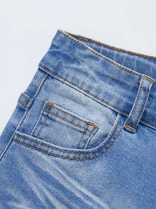 Tween Boys Street Style Versatile Summer Light Wash Distressed Skinny Adjustable Waist Denim Shorts, School, Campus, College - Medium Wash - View 5