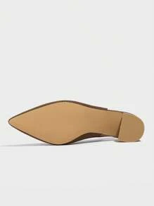 CUCCOO BASICS Women's Pointed Toe Chunky Heeled Slingback Pumps, Black Knit Fabric, Open Back Design, Breathable, Spring/Summer - Camel - View 4