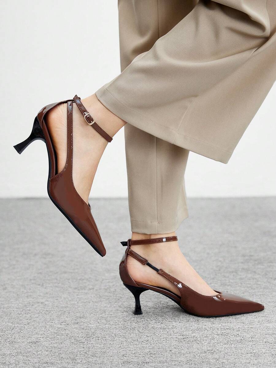 CUCCOO BIZCHIC Pointed Toe Adjustable Buckle Design Fashion High Heel Pumps For Women For Christmas - Brown - View 1