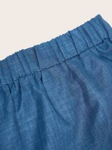 SHEIN PETITE Pantaloni lunghi casual di alta qualità di colore blu scuro con tessuto lavorato, in taglie comode, con vita elastica e gamba ampia, design semplice e versatile, adatti per uso quotidiano, pendolarismo, attività del tempo libero, fotografia - comodi, eleganti e ottimo rapporto qualità-prezzo