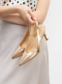 CUCCOO BIZCHIC Champagne-Colored Metallic PU Leather Pointed Toe Stilettos, Fashion High Heels For Commute, Dating, Party, Vacation For Christmas - Champagne - View 3