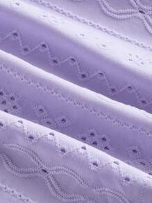 SHEIN MOD 盖袖收胸收腰镂空刺绣 T 恤 - 紫丁香色 - 查看 3