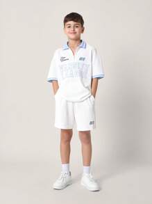 SUMWON Team Summer Varsity League Athletic Sports Set Two-Piece Zip Neck Polo Shorts Casual Training Outfit Spring Summer Collection Youth